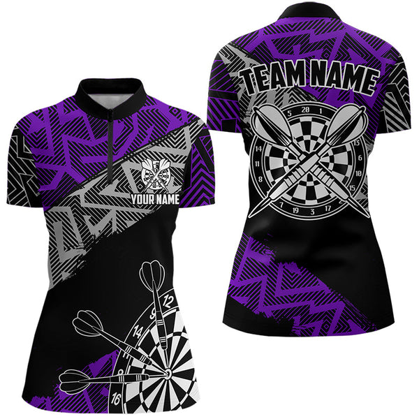 Maxcorners Custom Darts Shirts For Men And Women Personalized Zig-Zag Pattern Dart Jerseys, Cool Dart Shirts |Blue