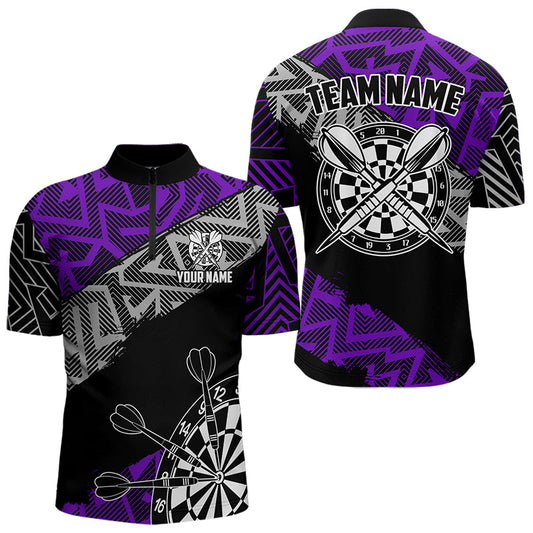 Maxcorners Custom Darts Shirts For Men And Women Personalized Zig-Zag Pattern Dart Jerseys, Cool Dart Shirts |Blue