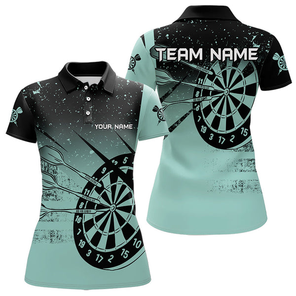 Maxcorners Personalized Grunge Turquoise Darts Polo & Quarter Zip Custom Dart Shirts For Men And Women Darts Team Jersey