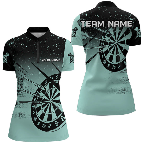 Maxcorners Personalized Grunge Turquoise Darts Polo & Quarter Zip Custom Dart Shirts For Men And Women Darts Team Jersey