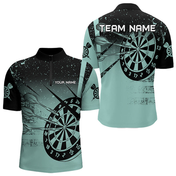 Maxcorners Personalized Grunge Turquoise Darts Polo & Quarter Zip Custom Dart Shirts For Men And Women Darts Team Jersey