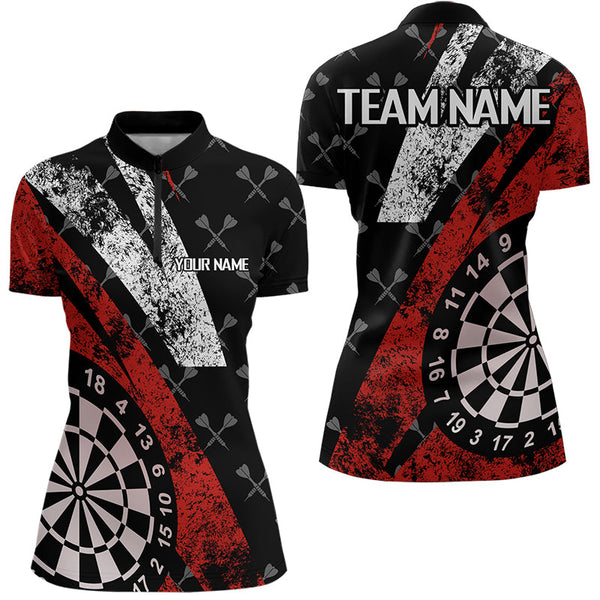 Maxcorners Black And Red Grunge Darts Polo Shirt Custom Darts Shirts For Men And Women Best Darts Team Jerseys