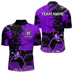 Maxcorners Personalized Black Purple 8 Ball Crown Hexagon Billiard Shirts For Men, Pool Billiard Team Jerseys