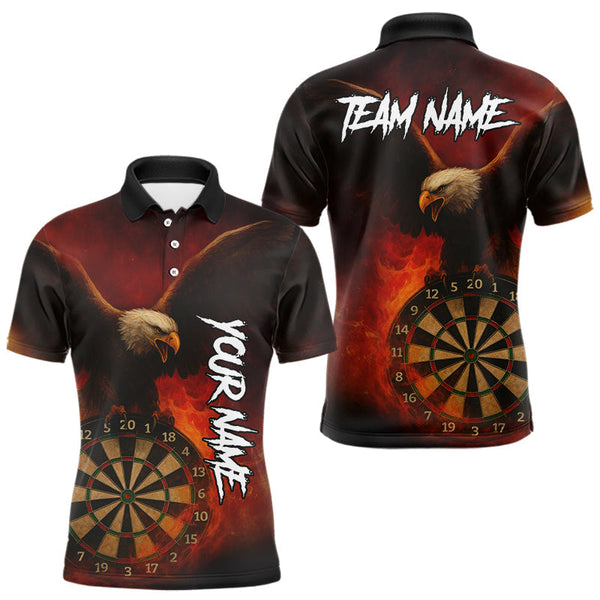 Maxcorners Personalized Fire Flame Eagle Dart Shirts For Men Custom Darts Team Jersey Polo & Quarter Zip  LM2206
