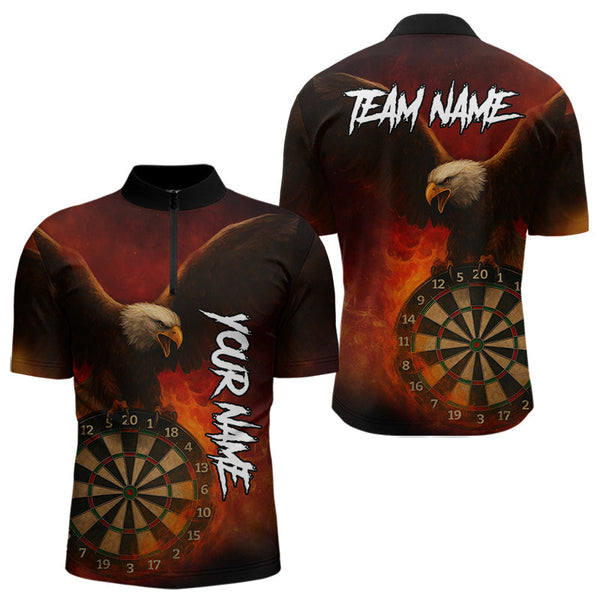 Maxcorners Personalized Fire Flame Eagle Dart Shirts For Men Custom Darts Team Jersey Polo & Quarter Zip  LM2206