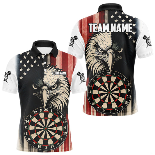 Maxcorners Personalized Vintage American Flag Eagle Darts Shirt For Men Custom Patriotic Darts Team Jerseys LM2206