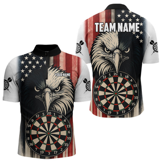 Maxcorners Personalized Vintage American Flag Eagle Darts Shirt For Men Custom Patriotic Darts Team Jerseys LM2206