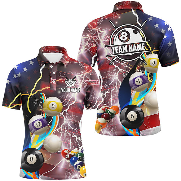 Maxcorners Personalized Billiard Flag Pattern Stars Filled American Flag Billiard Jerseys Shirt