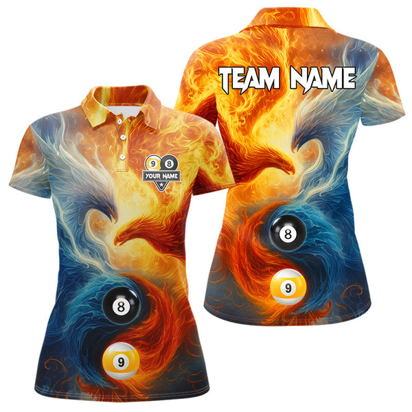 Maxcorners Personalized Water Fire Phoenix Yin Yang 8&9 Ball Billiard Shirt For Men, Billiard Team Jerseys LM1307