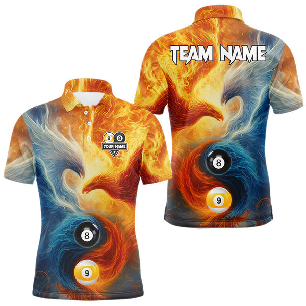 Maxcorners Personalized Water Fire Phoenix Yin Yang 8&9 Ball Billiard Shirt For Men, Billiard Team Jerseys LM1307