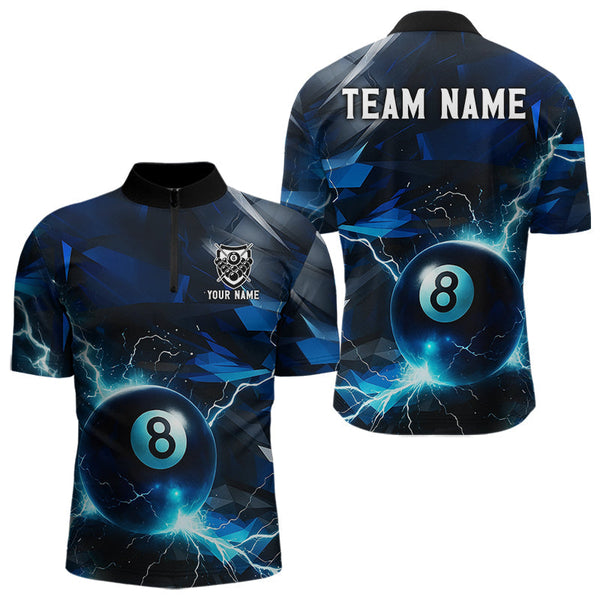 Maxcorners Blue 8 Ball Pool Thunder Lightning Billiard Shirt For Men Custom Billiard League Team Jerseys  LM1307