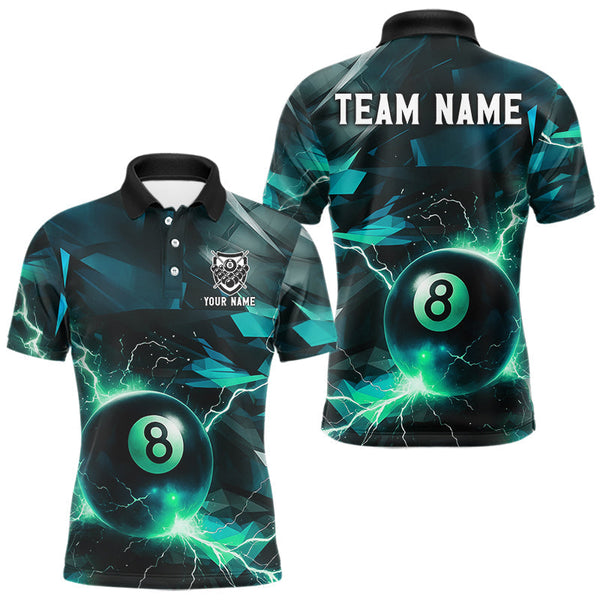 Maxcorners Turquoise 8 Ball Pool Thunder Lightning Billiard Shirt For Men Custom Billiard League Team Jerseys LM1307