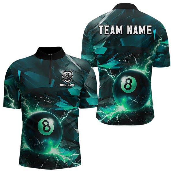 Maxcorners Turquoise 8 Ball Pool Thunder Lightning Billiard Shirt For Men Custom Billiard League Team Jerseys LM1307