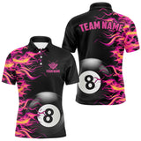 Maxcorners Pink Fire Flame 8 Ball Pool Billiard Shirt For Men Custom Billiard Team Jersey Polo & 1/4 Zi LM1307