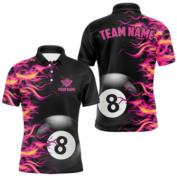 Maxcorners Pink Fire Flame 8 Ball Pool Billiard Shirt For Men Custom Billiard Team Jersey Polo & 1/4 Zi LM1307