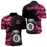 Maxcorners Pink Fire Flame 8 Ball Pool Billiard Shirt For Men Custom Billiard Team Jersey Polo & 1/4 Zi LM1307