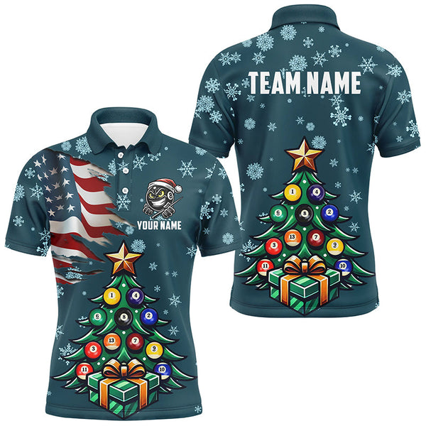 Maxcorners Us Flag Christmas Pine Tree Billiard Jersey Customized Name, Team Name 3D Shirt Unisex