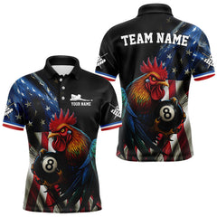 Maxcorners American Flag Rooster 8 Ball Men Billiard Polo & 1/4 Zip Custom Patriotic Team Billiard Jersey TU1011