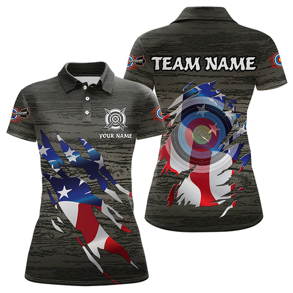 Maxcorners Personalized Grey Grunge Usa Flag Archery Shirts For Men, American Patriotic Archery Team Jerseys