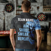 Maxcorners Funny Blue Camo Darts Skull Aim Shoot Swear Repeat Custom Dart Shirts For Men Darts Team Jerseys