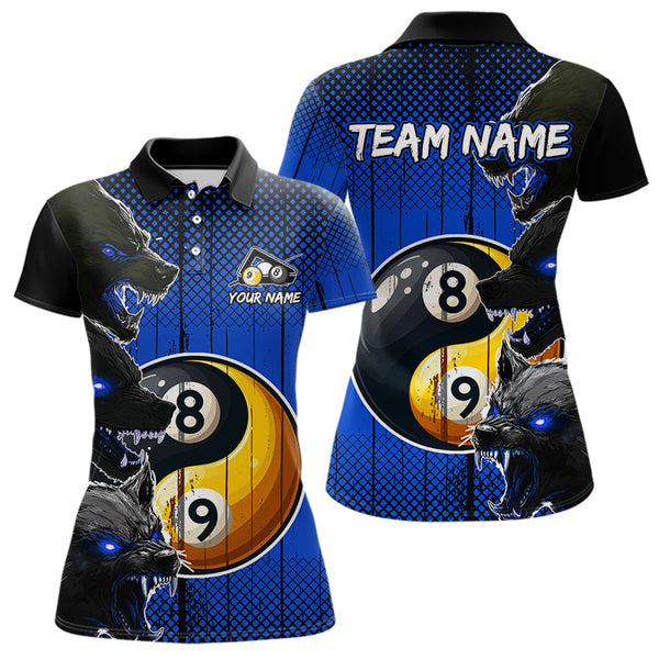 Maxcorners Funny Ying And Yang Eyes Of Wolf Billiard Shirts For Men Custom 8 & 9 Ball Billiard Jerseys | Blue