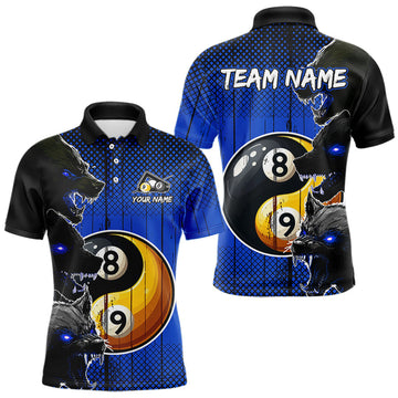 Maxcorners Funny Ying And Yang Eyes Of Wolf Billiard Shirts For Men Custom 8 & 9 Ball Billiard Jerseys | Blue