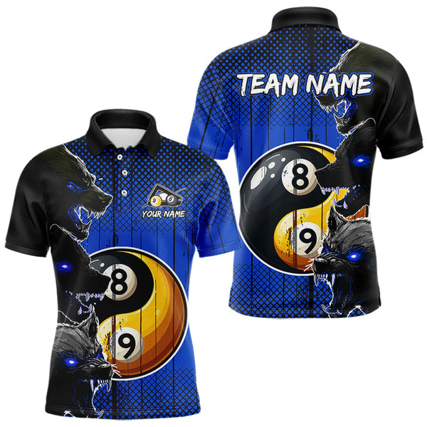 Maxcorners Funny Ying And Yang Eyes Of Wolf Billiard Shirts For Men Custom 8 & 9 Ball Billiard Jerseys | Blue