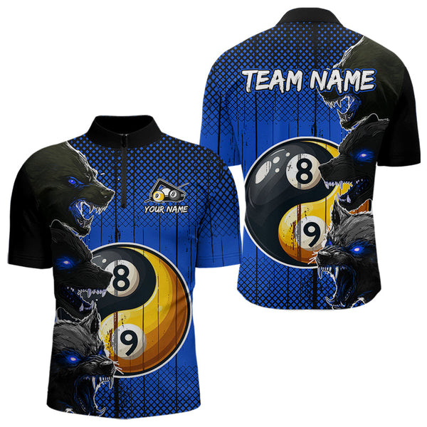 Maxcorners Funny Ying And Yang Eyes Of Wolf Billiard Shirts For Men Custom 8 & 9 Ball Billiard Jerseys | Blue
