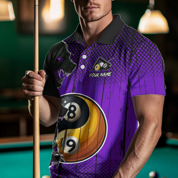 Maxcorners Funny Ying And Yang Eyes Of Wolf Billiard Shirts For Men Custom 8 & 9 Ball Billiard Jerseys |Purple