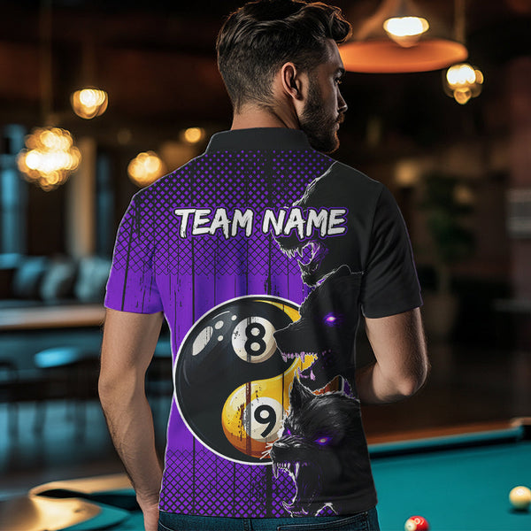 Maxcorners Funny Ying And Yang Eyes Of Wolf Billiard Shirts For Men Custom 8 & 9 Ball Billiard Jerseys |Purple