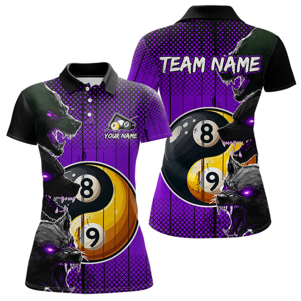 Maxcorners Funny Ying And Yang Eyes Of Wolf Billiard Shirts For Men Custom 8 & 9 Ball Billiard Jerseys |Purple