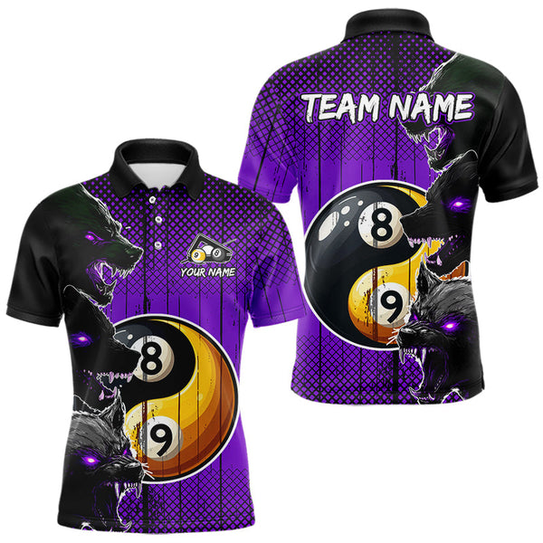 Maxcorners Funny Ying And Yang Eyes Of Wolf Billiard Shirts For Men Custom 8 & 9 Ball Billiard Jerseys |Purple