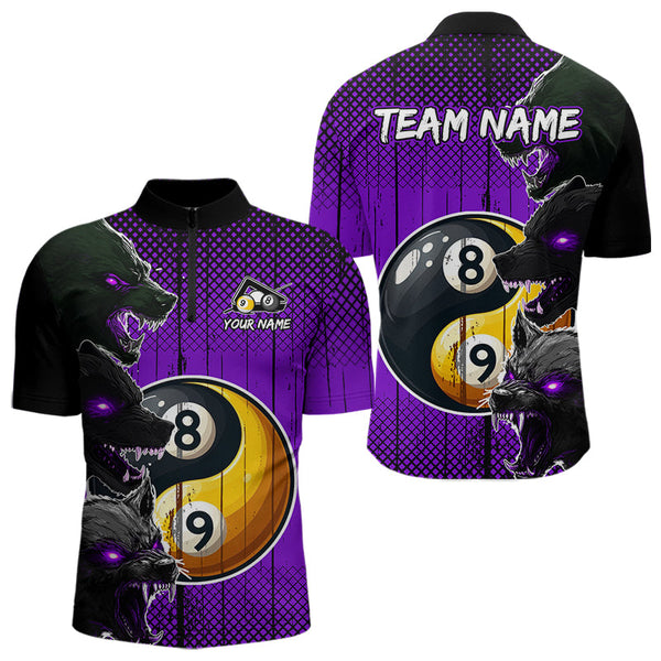 Maxcorners Funny Ying And Yang Eyes Of Wolf Billiard Shirts For Men Custom 8 & 9 Ball Billiard Jerseys |Purple