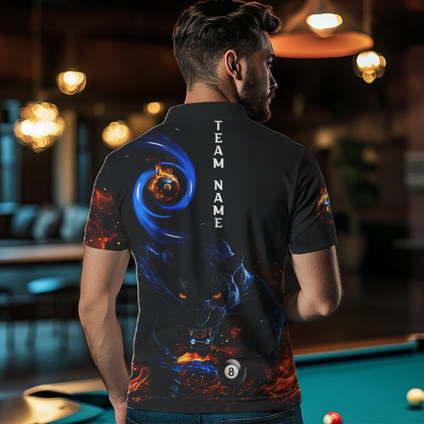 Maxcorners Personalized Orange And Blue Flaming 3D Panther Billiard Shirts For Men, Cool Team Billiard Jerseys