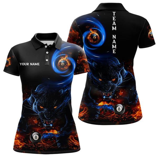 Maxcorners Personalized Orange And Blue Flaming 3D Panther Billiard Shirts For Men, Cool Team Billiard Jerseys