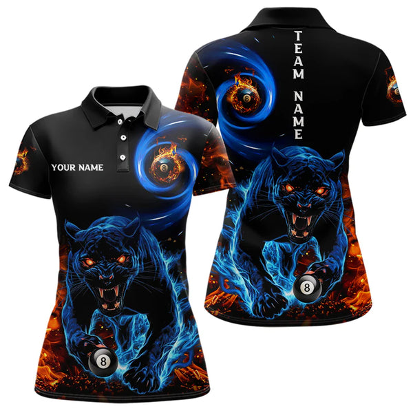 Maxcorners Personalized Orange And Blue Flaming 3D Panther Billiard Shirts For Men And Women, Cool Team Billiard Jerseys