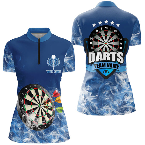 Maxcorners Personalized Blue 3D Dartboard Smoke Darts Polo Shirts For Women Custom Team Name Darts Jerseys