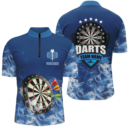 Maxcorners Personalized Blue 3D Dartboard Smoke Darts Polo Shirts For Men Custom Team Name Darts Jerseys