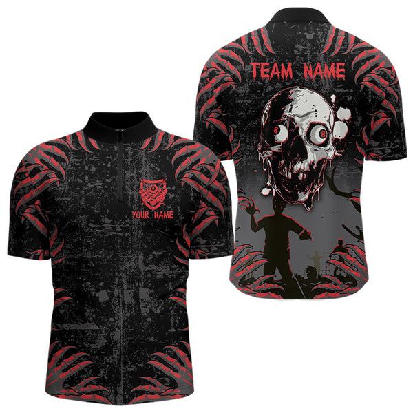 Maxcorners Funny Skull Claw Pattern Custom Men Billiard Shirts, Grunge Red Black Team Billiard Jerseys LM133