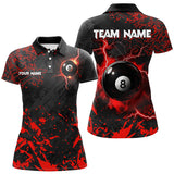 Maxcorners Red Grunge 8 Ball Pool Thunder Lightning Women Polo Shirts