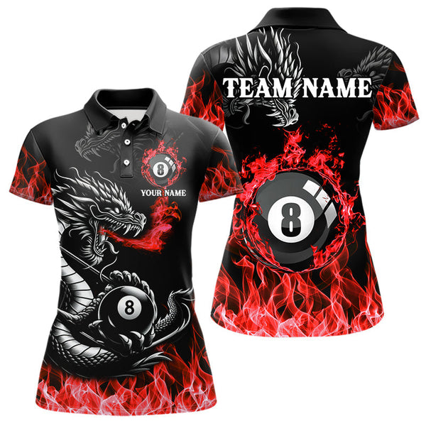 Maxcorners Personalized Red Flaming Dragon 8 Ball Billiard Shirts For Men Custom Team League Billiard Jerseys  LM2206