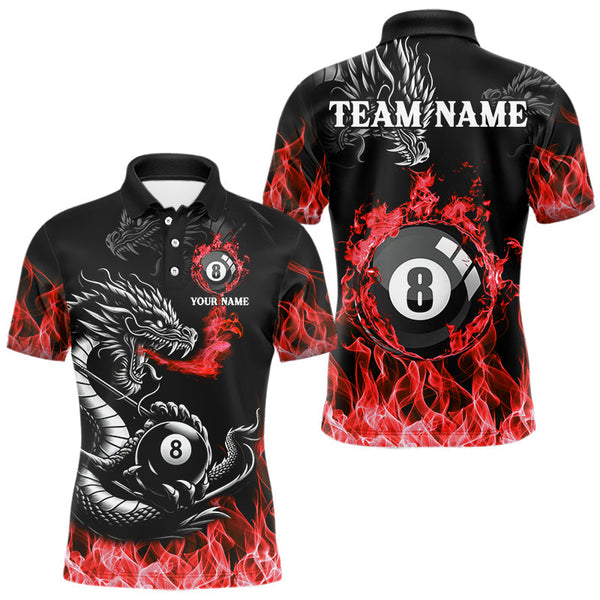Maxcorners Personalized Red Flaming Dragon 8 Ball Billiard Shirts For Men Custom Team League Billiard Jerseys  LM2206