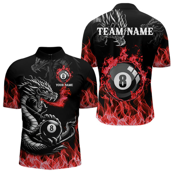 Maxcorners Personalized Red Flaming Dragon 8 Ball Billiard Shirts For Men Custom Team League Billiard Jerseys  LM2206