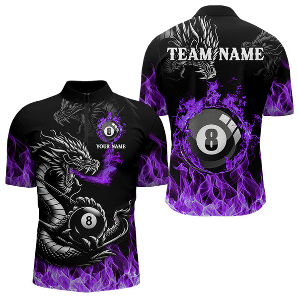Maxcorners Personalized Purple Flaming Dragon 8 Ball Billiard Shirt For Men, Team League Billiard Jerseys  LM2206