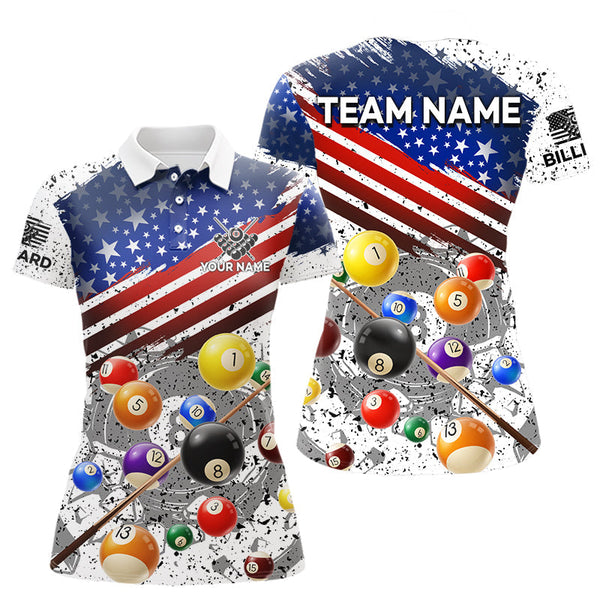 Maxcorners Personalized White Grunge American Flag Billiard Shirt For Men, Patriotic 8 Ball Pool Team Jerseys  LM2206