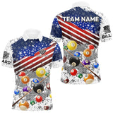 Maxcorners Personalized White Grunge American Flag Billiard Shirt For Men, Patriotic 8 Ball Pool Team Jerseys  LM2206
