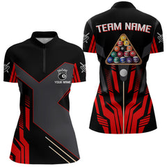 Maxcorners Personalized Red Black 8 Ball Pool Shirt For Men Custom Billiard League Team Jersey Polo & 1/4 Zip MT2306