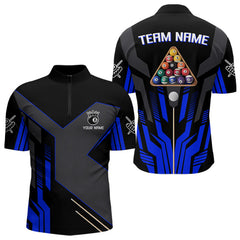 Maxcorners Personalized Blue Black 8 Ball Pool Shirt For Men Custom Billiard League Team Jersey Polo, 1/4 Zip MT2306