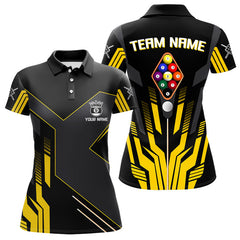 Maxcorners Personalized Yellow Black 9 Ball Pool Shirt For Men, Billiard League Team Jersey Polo & 1/4 Zip MT2306