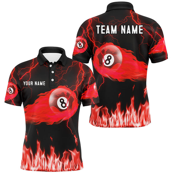 Maxcorners Personalized Red 8 Ball Flame Thunder Lightning Billiard Shirts For Men